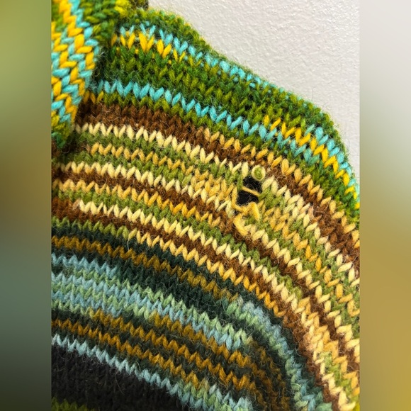 100% Wool Jacket Chunky Pixie Hood Knit Unisex Boho Fleece Lined Warm Cardigan - Picture 5 of 11